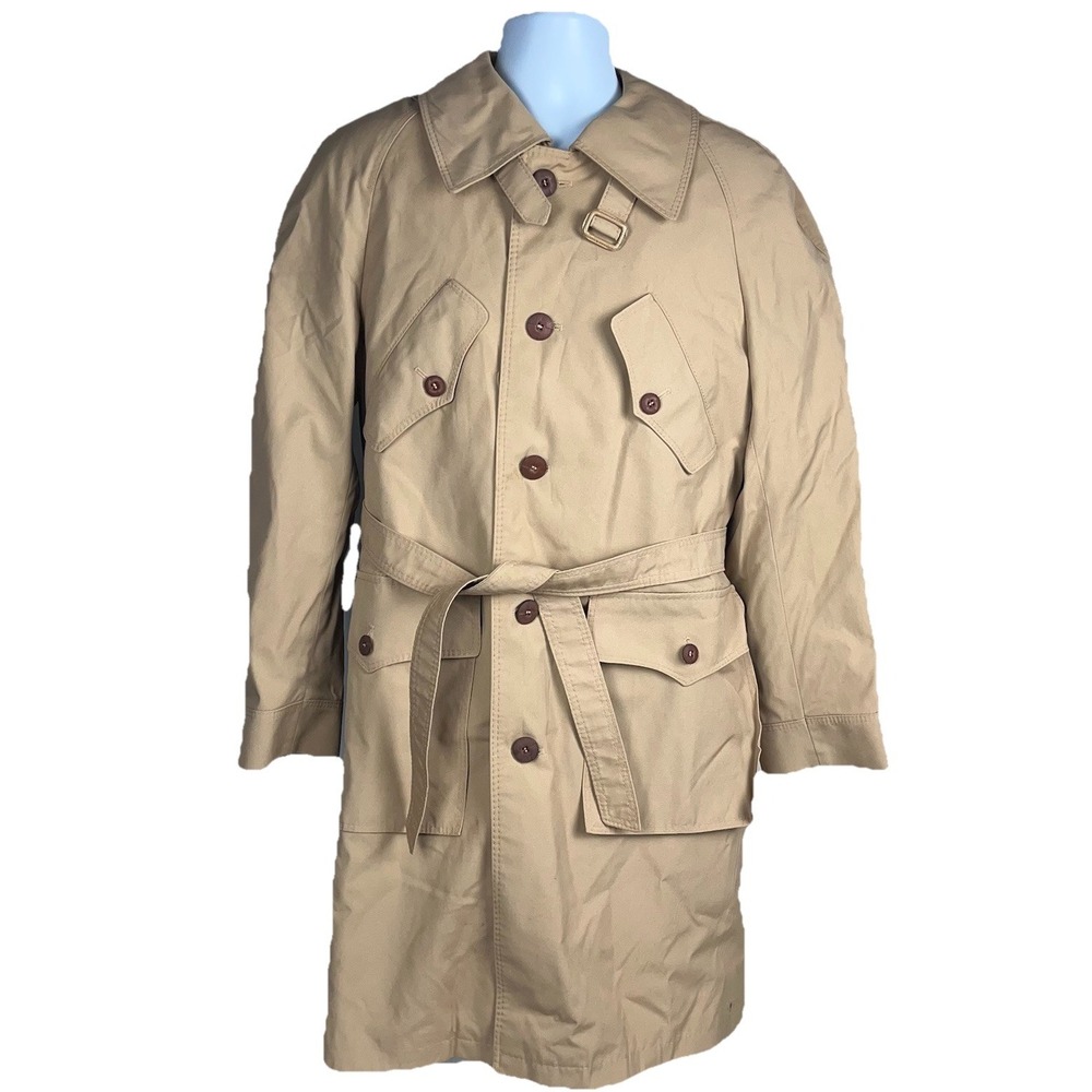 Europe Craft Safari Jacket Mens 44 Beige‎ Khaki Field Coat Belted Cuffs Vintage